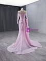 Sexy Pink Mermaid Long Sleeve Pearls Prom Dress