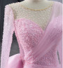 Sexy Pink Mermaid Long Sleeve Pearls Prom Dress