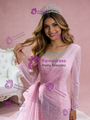 Sexy Pink Mermaid Long Sleeve Pearls Prom Dress