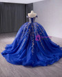 Royal Blue Ball Gown Tulle Appliques Off the Shoulder Prom Dress