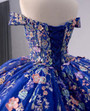 Royal Blue Ball Gown Tulle Appliques Off the Shoulder Prom Dress
