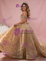 Champagne Gold Tulle Sequins Beading Prom Dress