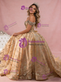 Champagne Gold Tulle Sequins Beading Prom Dress