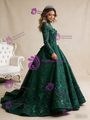 Green Tulle Sequins Long Sleeve Backless Prom Dress