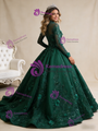 Green Tulle Sequins Long Sleeve Backless Prom Dress