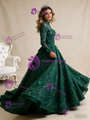 Green Tulle Sequins Long Sleeve Backless Prom Dress
