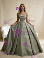 Simple Green Satin Strapless Sequins Beading Prom Dress