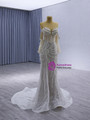 Mermaid Sequins Long Sleeve Strapless Pearls Wedding Dress