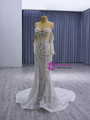Mermaid Sequins Long Sleeve Strapless Pearls Wedding Dress