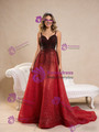 Red Mermaid Spaghetti Straps Beading Sequins Prom Dress