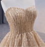 Champagne Tulle Sequins Strapless Prom Dress 