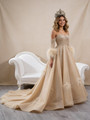 Champagne Tulle Sequins Strapless Prom Dress 