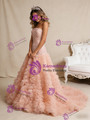 Orange Pink Strapless Tiers Sequins Prom Dress