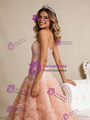 Orange Pink Strapless Tiers Sequins Prom Dress
