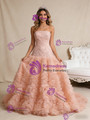 Orange Pink Strapless Tiers Sequins Prom Dress