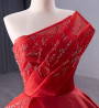 Red Satin Strapless Beading Sequins Prom Dress