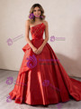 Red Satin Strapless Beading Sequins Prom Dress