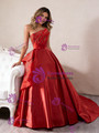 Red Satin Strapless Beading Sequins Prom Dress