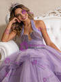 Purple Tulle Halter Pleats Beading Prom Dress