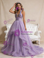 Purple Tulle Halter Pleats Beading Prom Dress