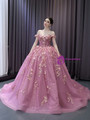 Pink Tulle Sequins 3D Flower Prom Dress