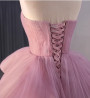 Princess Pink Tulle Strapless Tiers Pleats Prom Dress