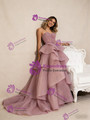 Princess Pink Tulle Strapless Tiers Pleats Prom Dress