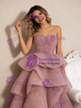 Princess Pink Tulle Strapless Tiers Pleats Prom Dress