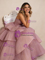 Princess Pink Tulle Strapless Tiers Pleats Prom Dress
