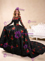 Black Ball Gown Sequins Long Sleeve Flower Prom Dress