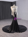 Sexy Black Mermaid Long Sleeve Pearls Prom Dress