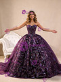 Vintage Ball Gown Purple Tulle Sequins Strapless Prom Dress