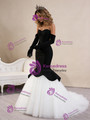 Sexy Black Mermaid White Tulle Long Sleeve Prom Dress