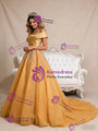 Gold Tulle Sequins Off the Shoulder Pleats Prom Dress