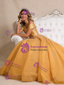 Gold Tulle Sequins Off the Shoulder Pleats Prom Dress