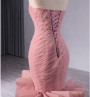 Pink Mermaid Tulle Appliques Strapless Pleats Prom Dress