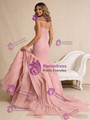 Pink Mermaid Tulle Appliques Strapless Pleats Prom Dress