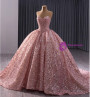 Princess Pink Ball Gown Sequins Beading Prom Dress