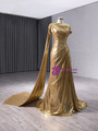 Simple Gold Pleats Beading Prom Dress