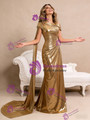 Simple Gold Pleats Beading Prom Dress