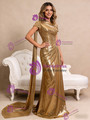 Simple Gold Pleats Beading Prom Dress