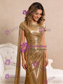 Simple Gold Pleats Beading Prom Dress