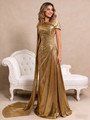 Simple Gold Pleats Beading Prom Dress
