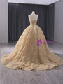 Champagne Gold Tulle Sequins Prom Dress