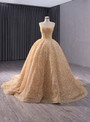 Champagne Gold Tulle Sequins Prom Dress