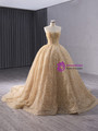 Champagne Gold Tulle Sequins Prom Dress