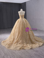 Champagne Gold Tulle Sequins Prom Dress