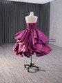Fuchsia Satin Strapless Pleats Short Prom Dress