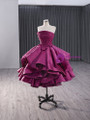 Fuchsia Satin Strapless Pleats Short Prom Dress
