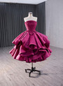 Fuchsia Satin Strapless Pleats Short Prom Dress